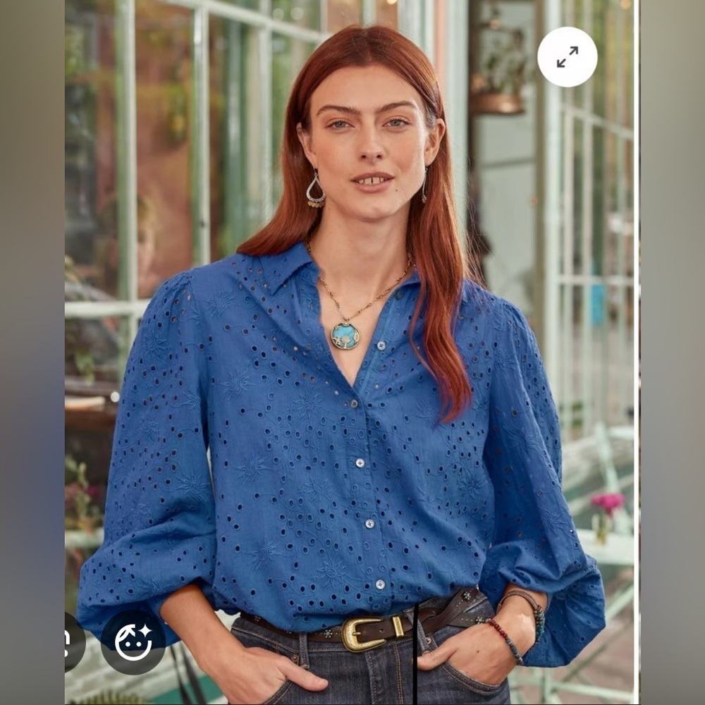 Sundance Celestine Eyelet Blouse and Camisole in Dutch Blue